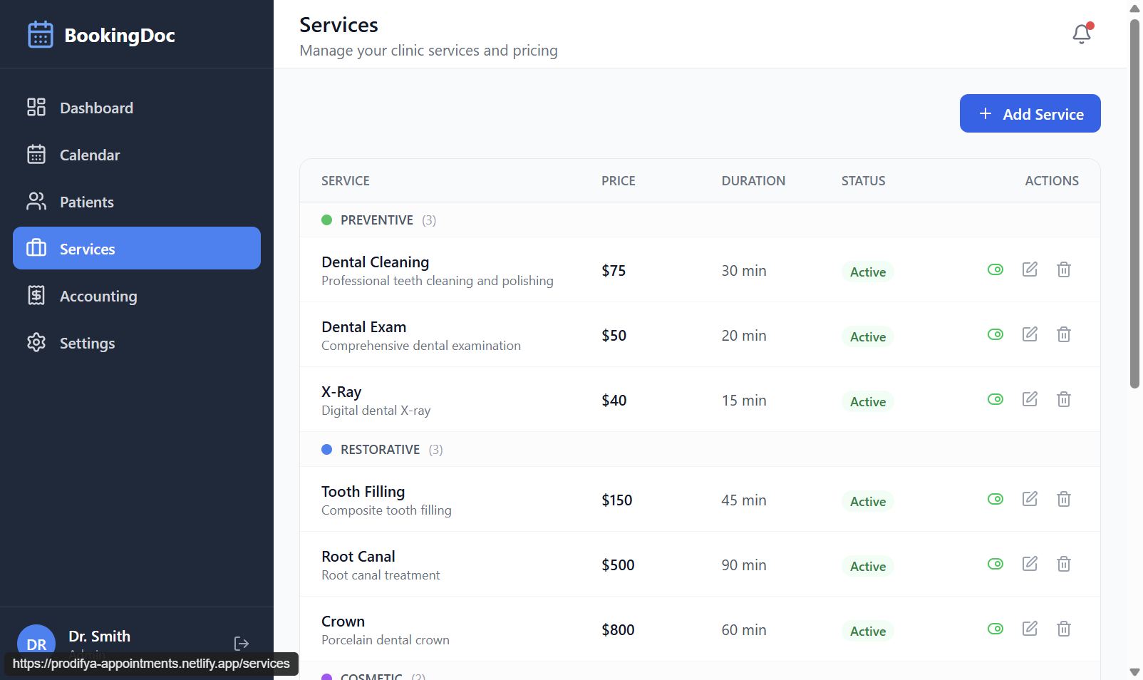 Services & Pricing Management